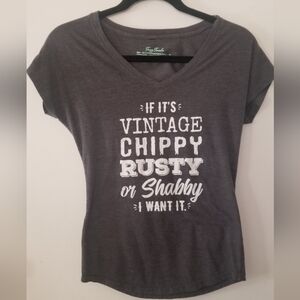Suzy Swede --If Its Vintage, Chippy t-shirt Charoal vneck